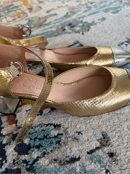 J. Crew Shoes - J. Crew Gold Metallic Mary Jane Pumps with Silver Cap Toe